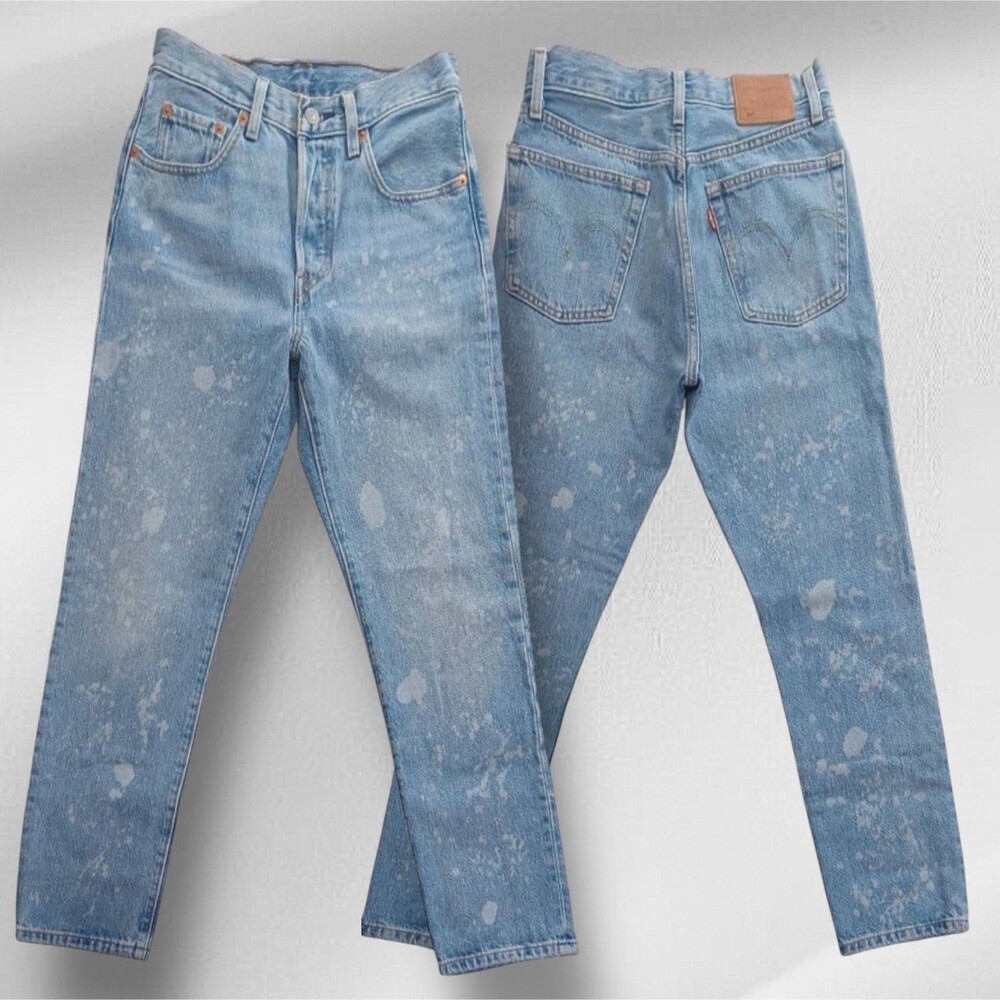 Levi's 501 Premium Big E Women's Buttonfly Straight Leg Acid Washed Jeans Sz 25